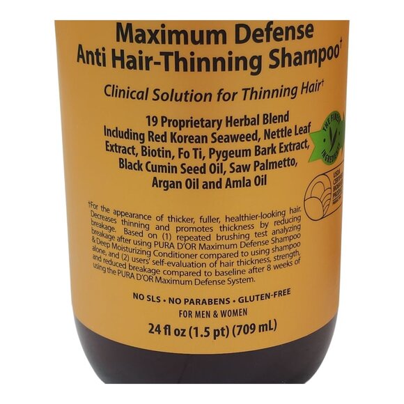 PURA DOR Dor 2pk MD Maximum Defense Anti-Hair Thinning Biotin Shampoo Jumbo 24oz - Picture 3 of 10